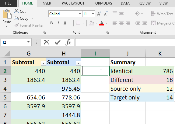 Excel spreadsheet - Excel data comparison results